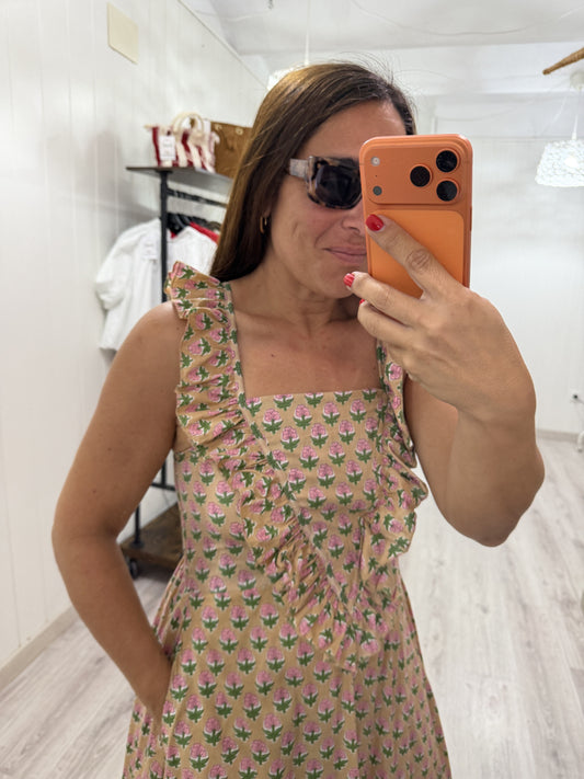 Vestido Rocío beige florecitas