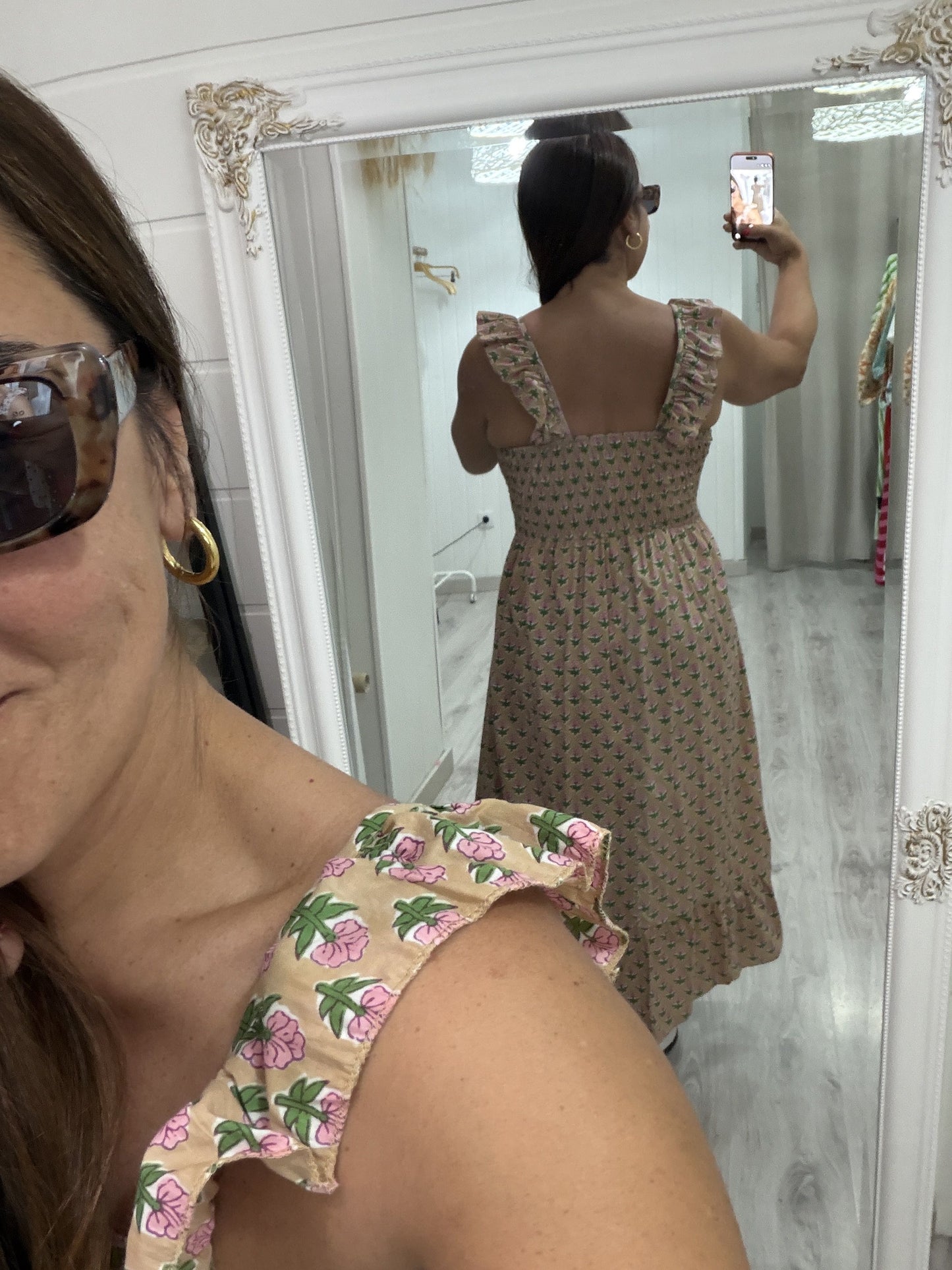 Vestido Rocío beige florecitas