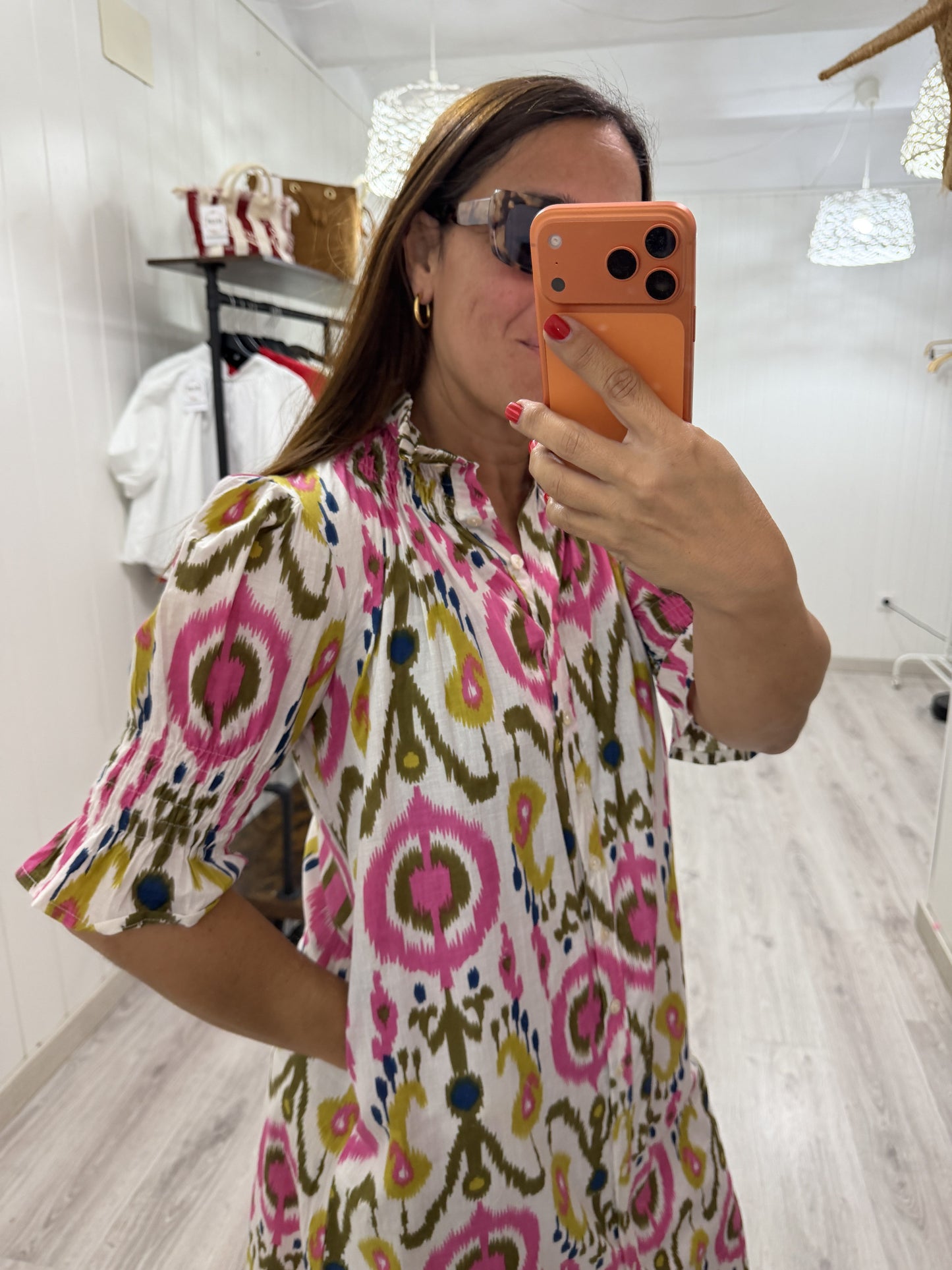 Vestido Sira largo · Ikat fucsia