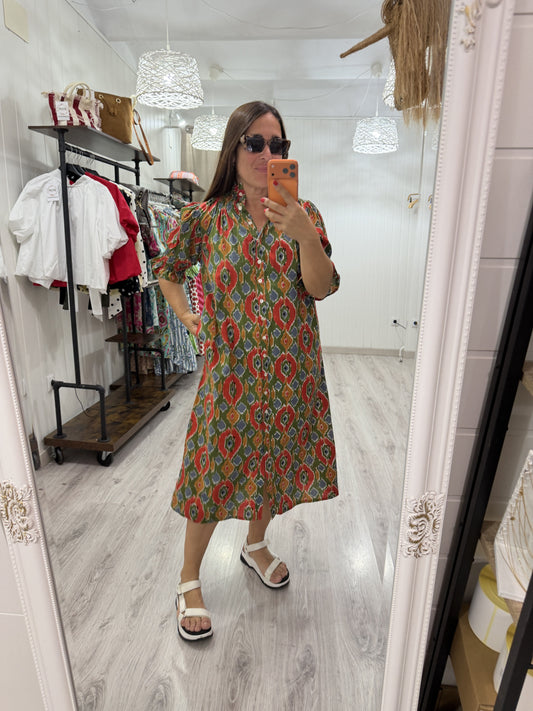 Vestido Sira largo · Ikat ocres