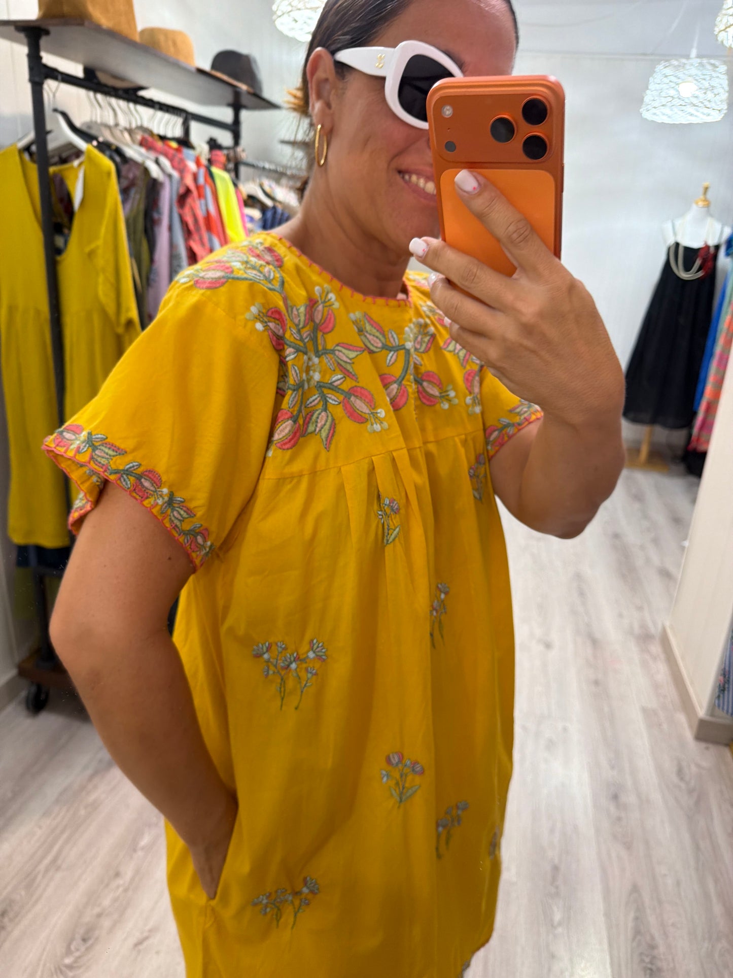 Vestido Mexicano Tijuana midi mostaza