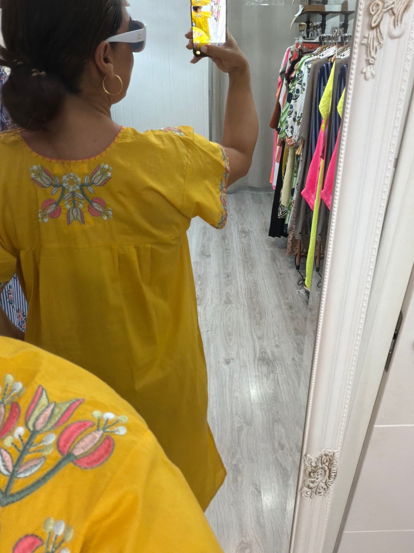 Vestido Mexicano Tijuana midi mostaza