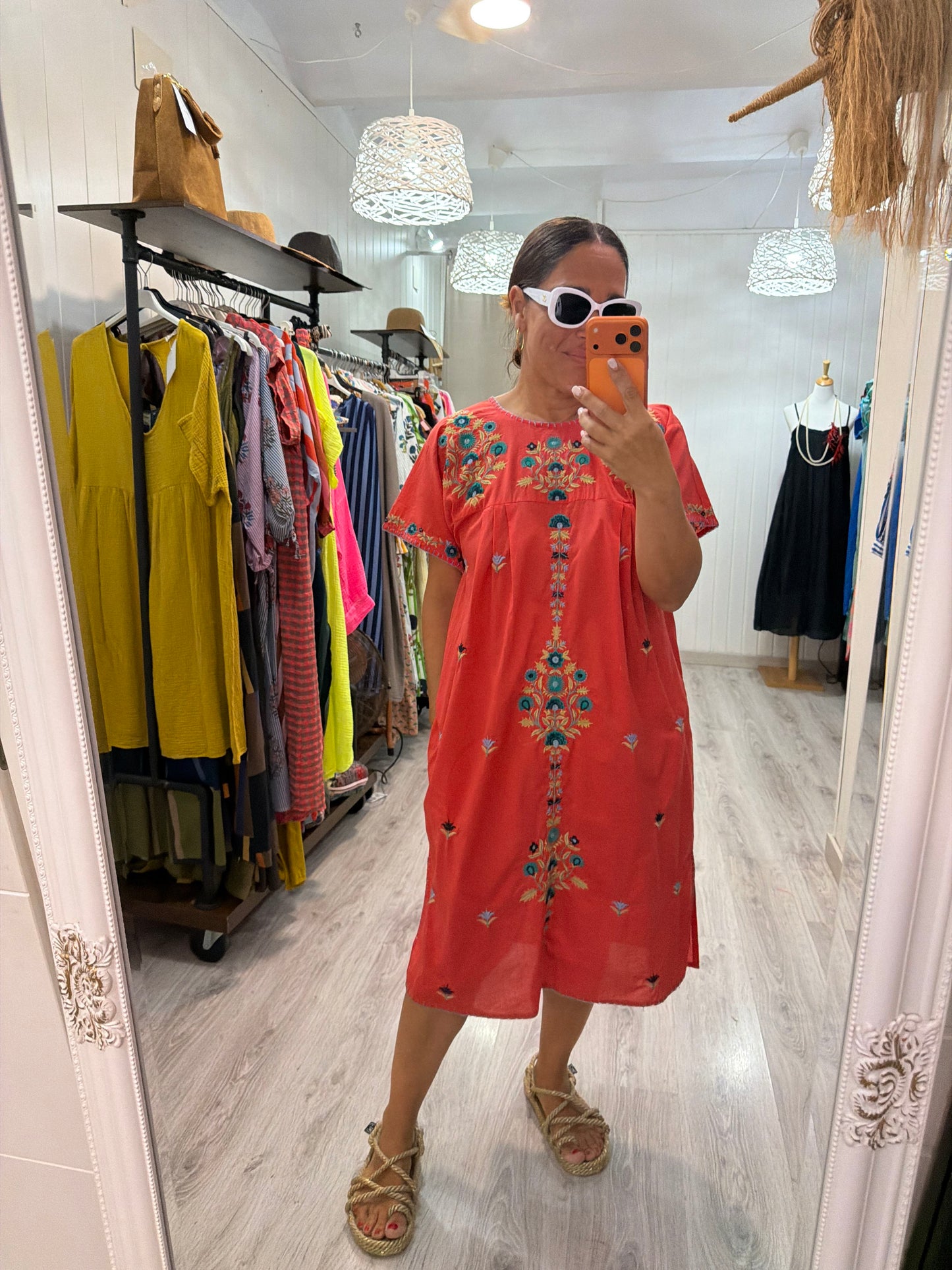 Vestido Mexicano Tijuana midi coral 1