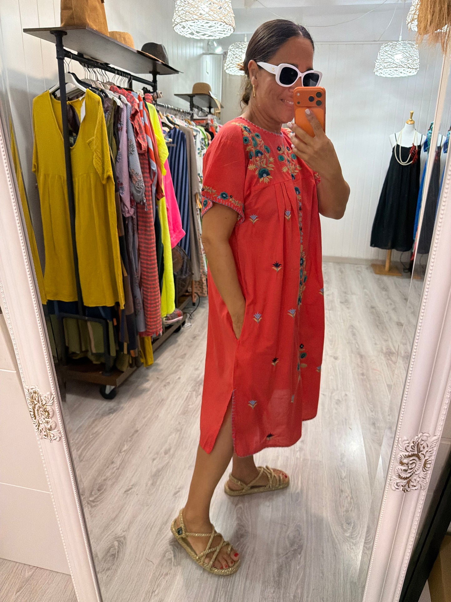 Vestido Mexicano Tijuana midi coral 1