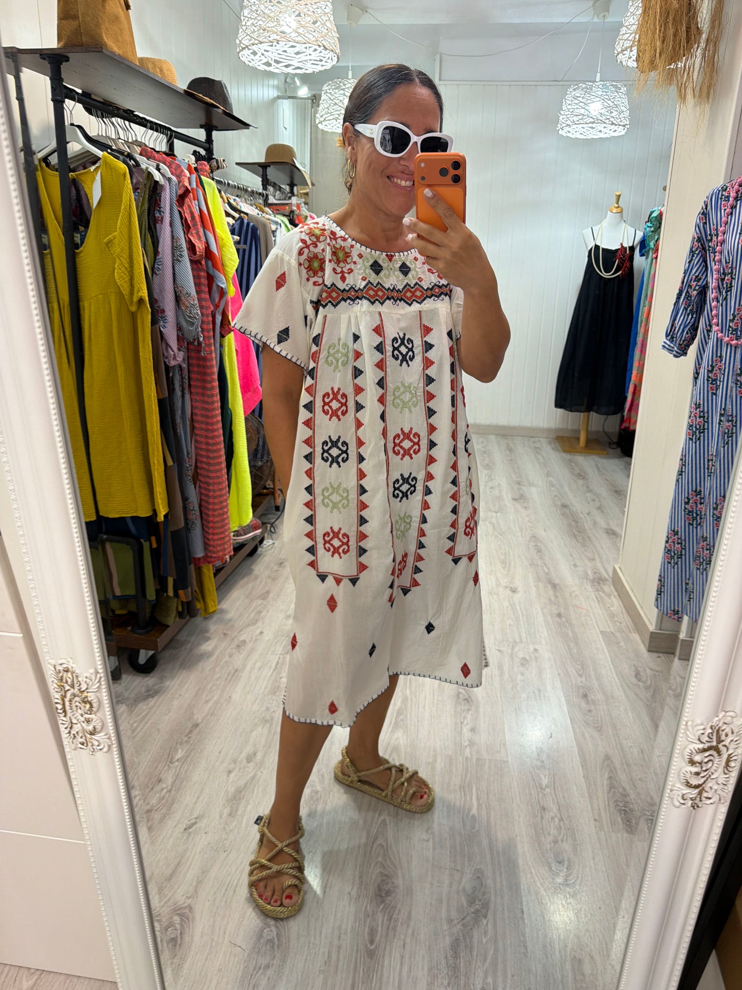 Vestido Mexicano Tijuana midi blanco