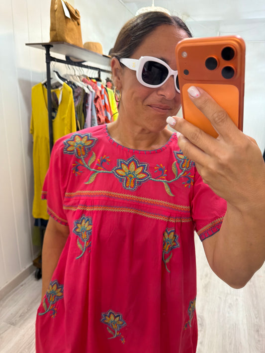 Vestido Mexicano Tijuana midi fucsia