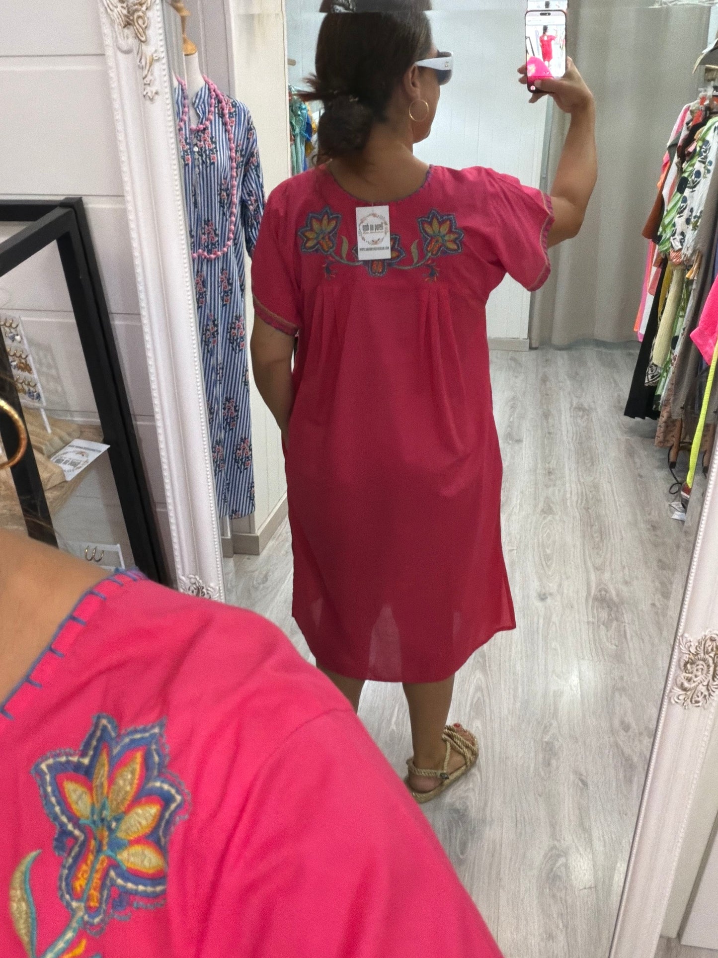 Vestido Mexicano Tijuana midi fucsia