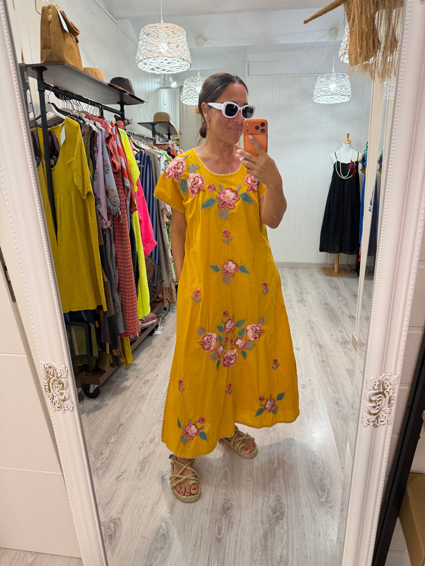 Vestido Mexicano Tijuana largo mostaza 2