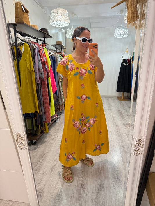 Vestido Mexicano Tijuana largo mostaza 2