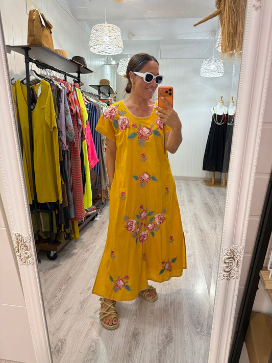 Vestido Mexicano Tijuana largo mostaza 2