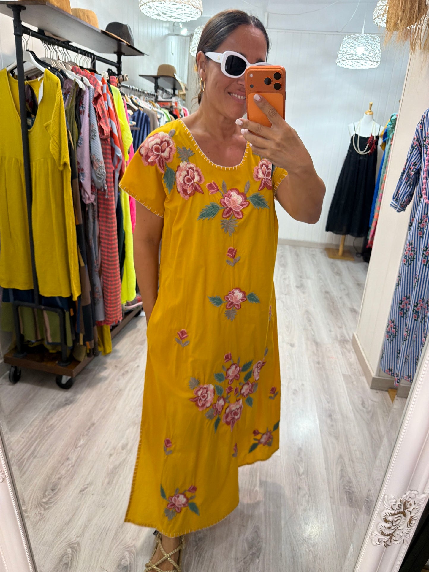 Vestido Mexicano Tijuana largo mostaza 2