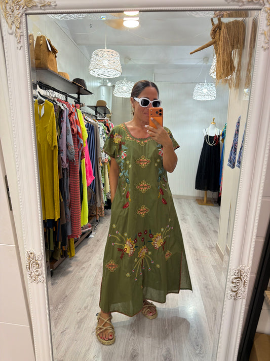 Vestido Mexicano Tijuana largo kaki