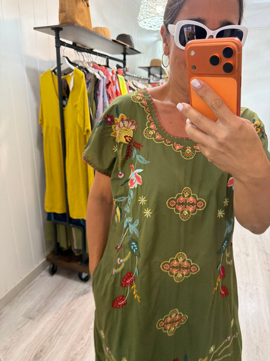 Vestido Mexicano Tijuana largo kaki