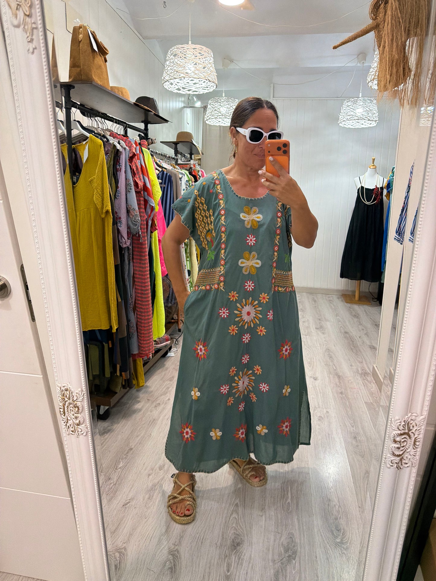 Vestido Mexicano Tijuana largo aguamarina 1