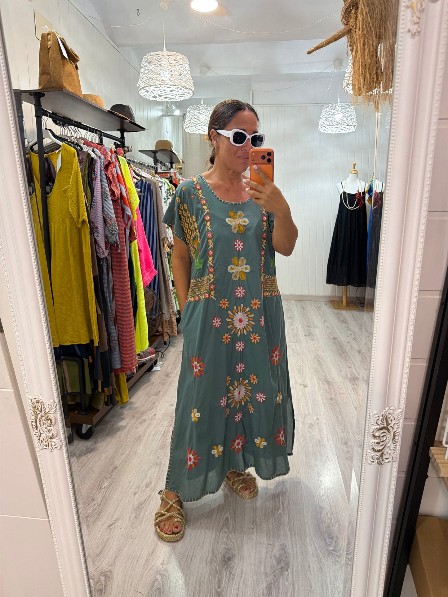Vestido Mexicano Tijuana largo aguamarina 1