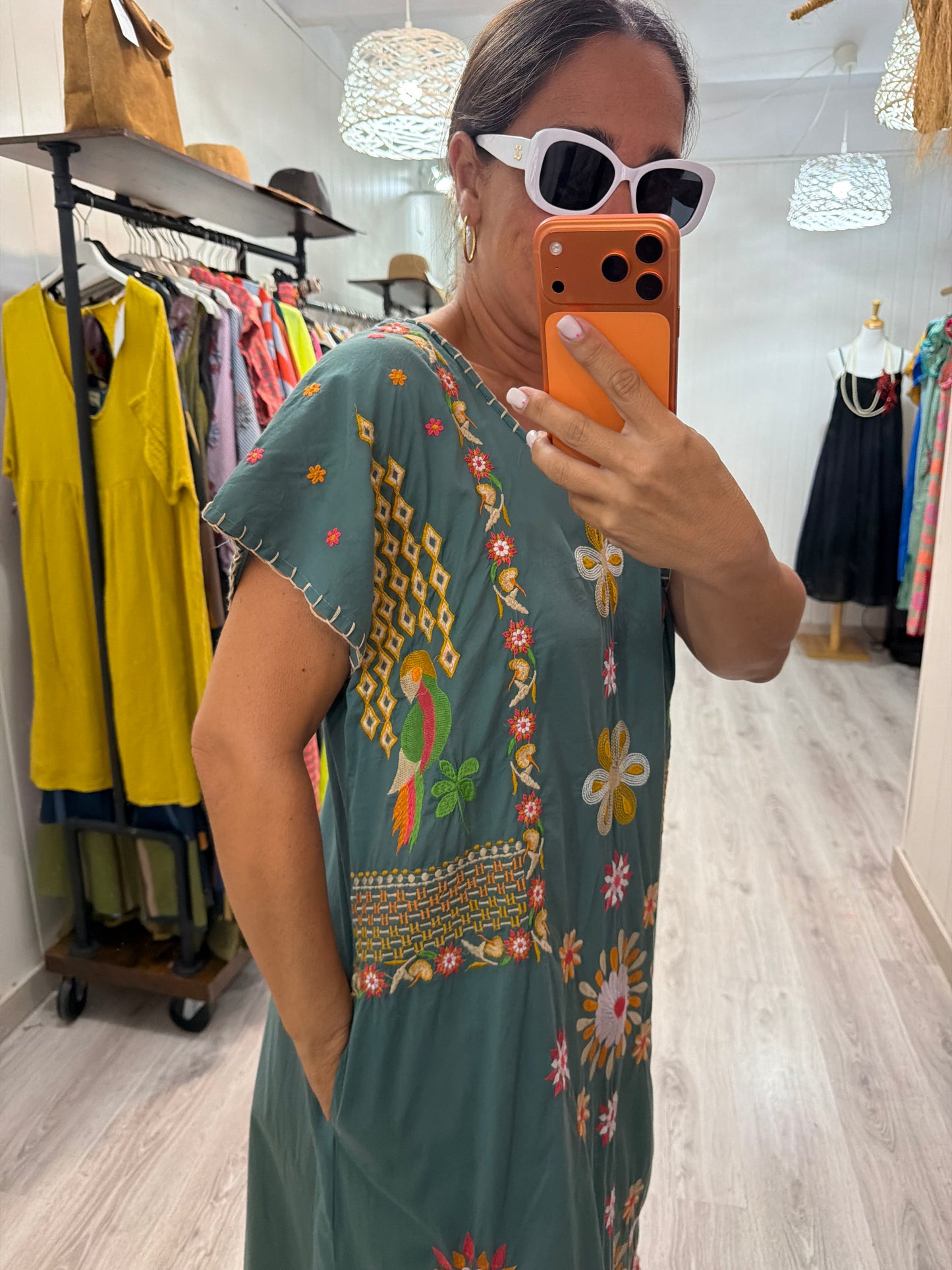 Vestido Mexicano Tijuana largo aguamarina 1