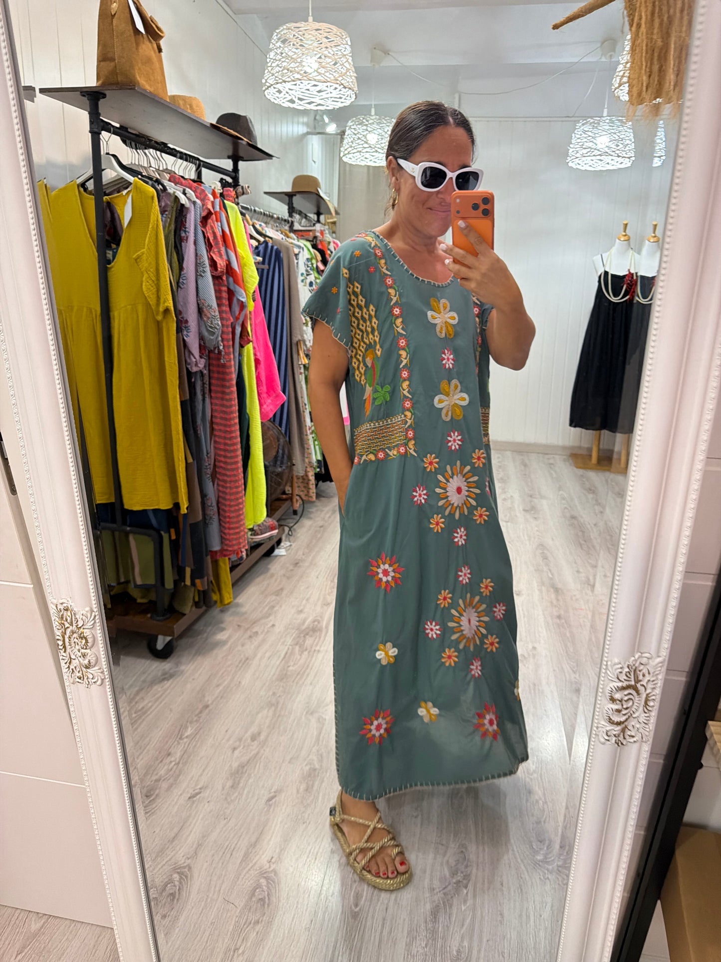 Vestido Mexicano Tijuana largo aguamarina 1