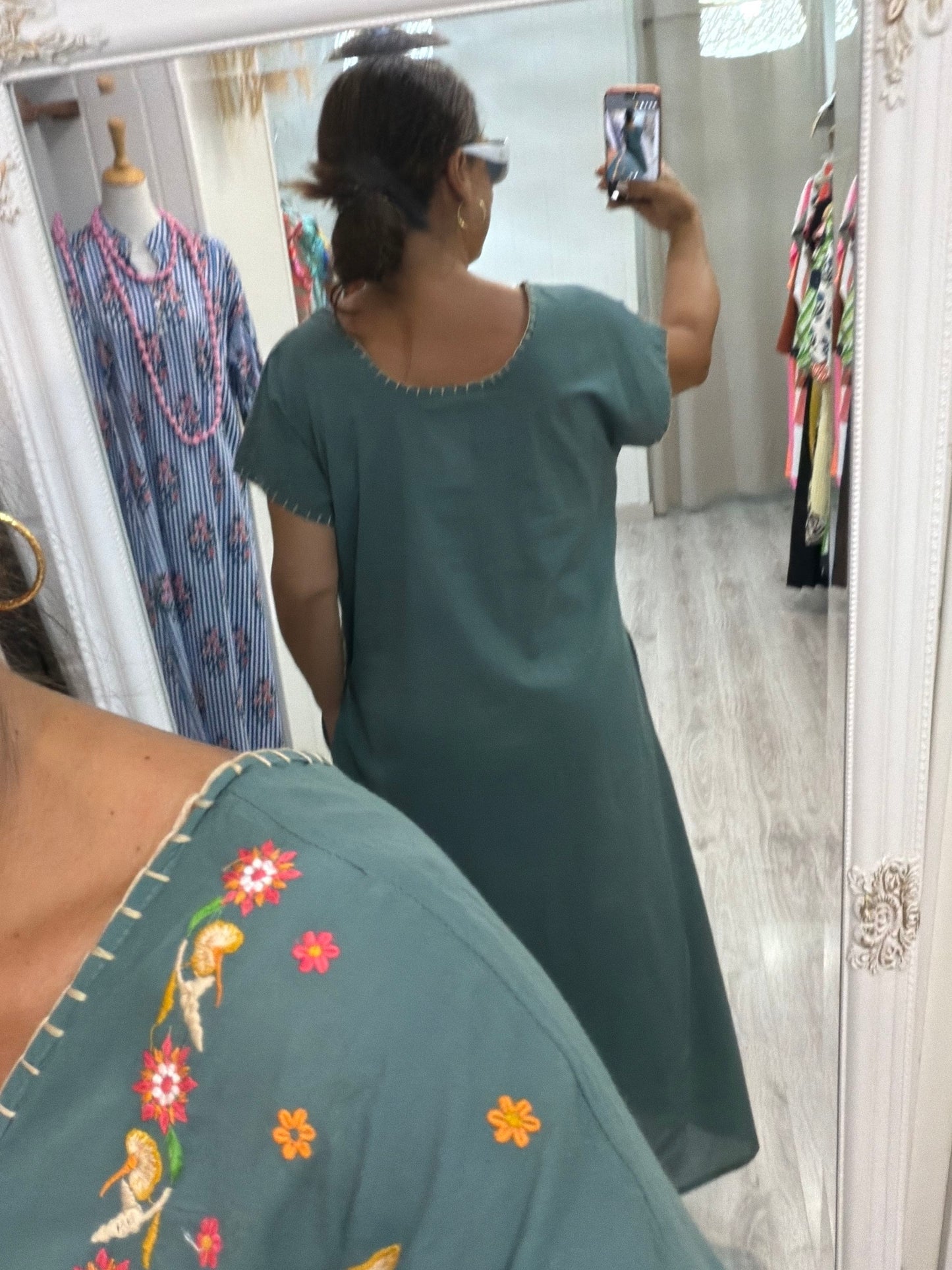 Vestido Mexicano Tijuana largo aguamarina 1