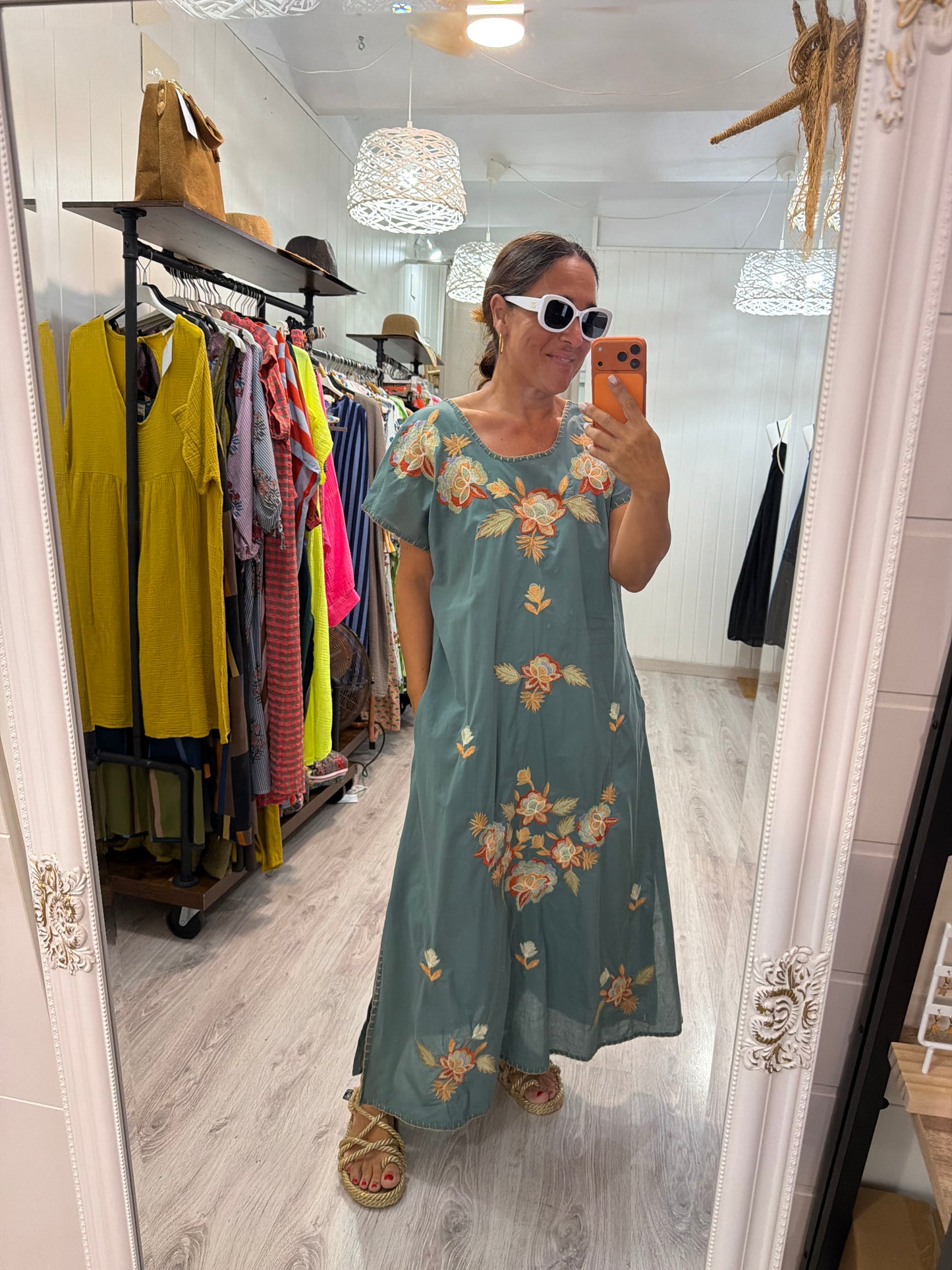 Vestido Mexicano Tijuana largo aguamarina 2