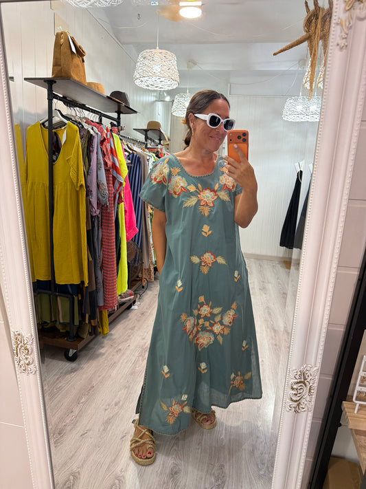 Vestido Mexicano Tijuana largo aguamarina 2