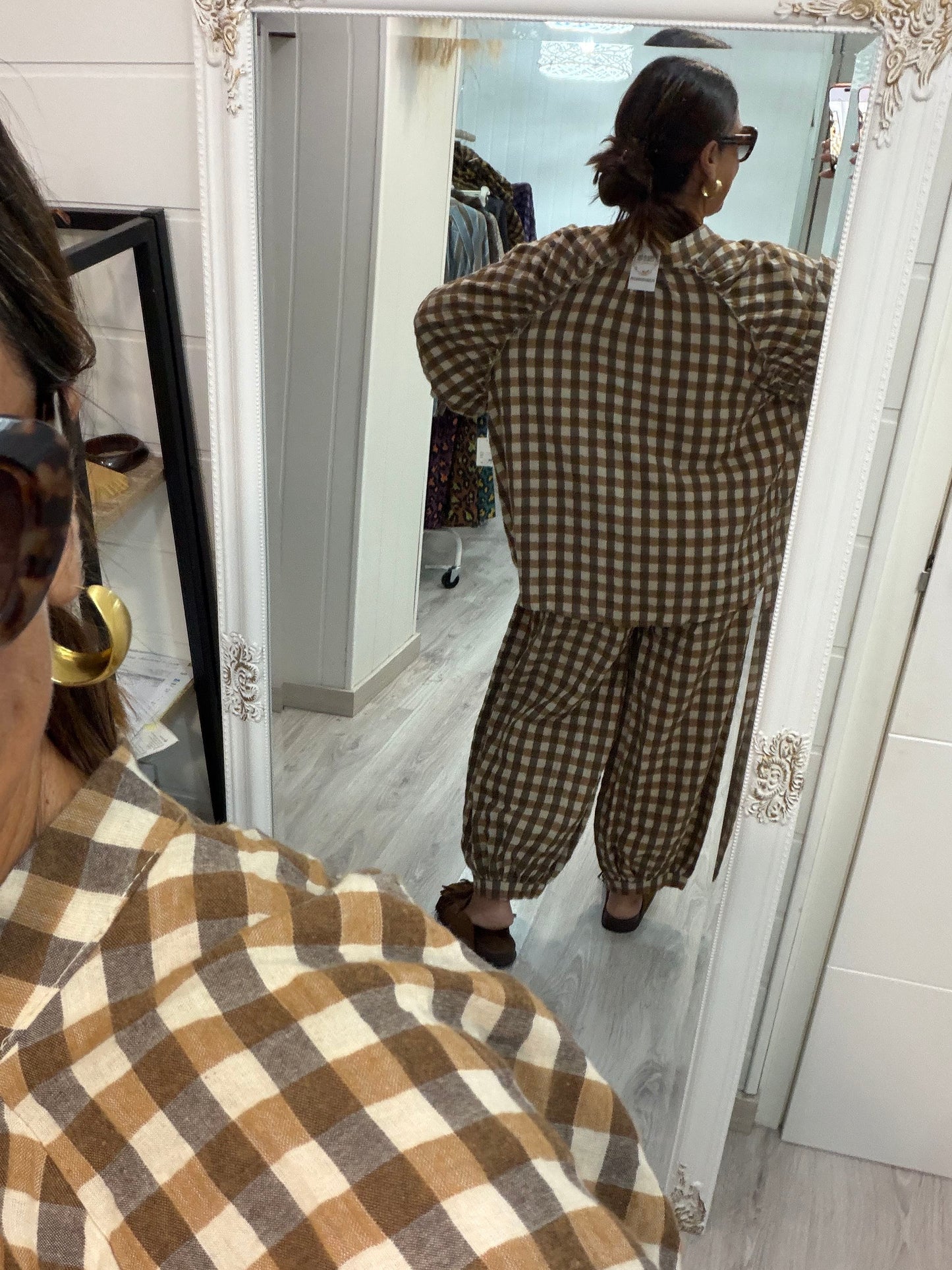 Pantalón Noon Vichy franela camel