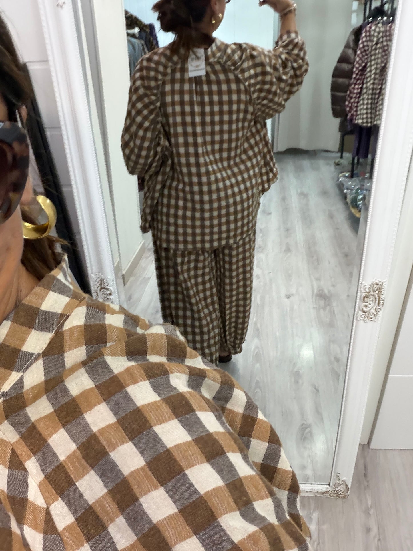 Blusón Noon Vichy franela camel