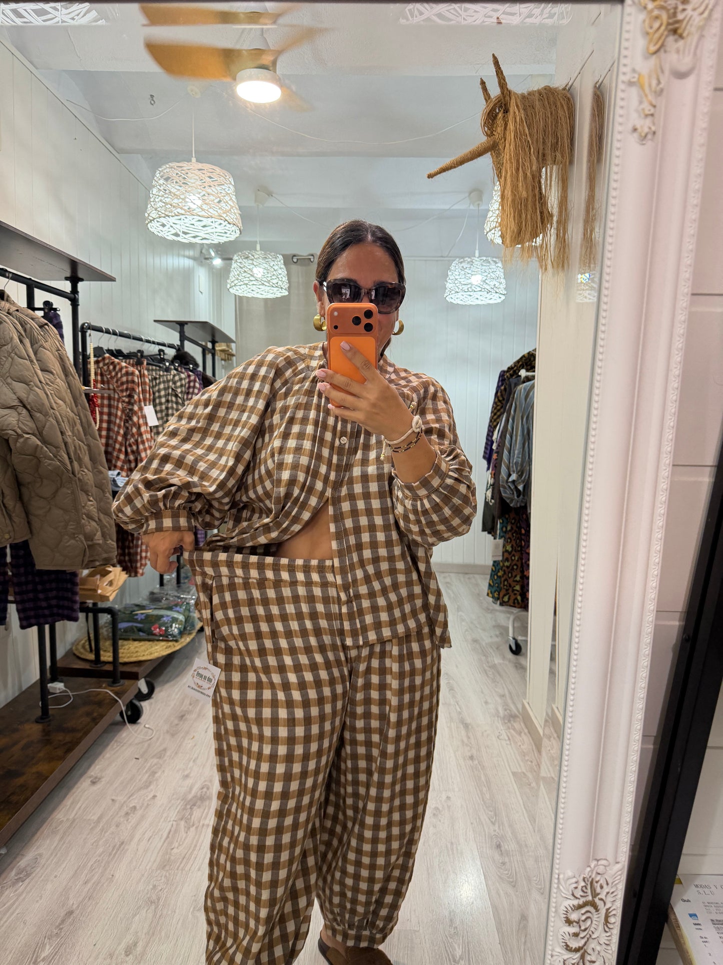 Pantalón Noon Vichy franela camel