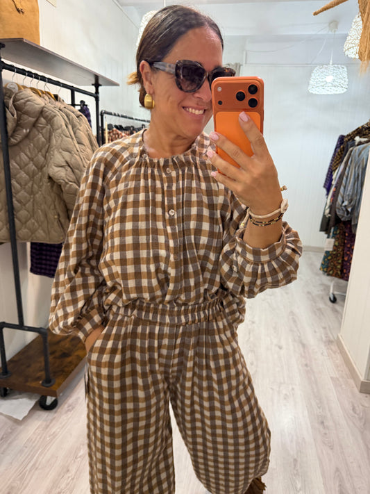 Pantalón Noon Vichy franela camel