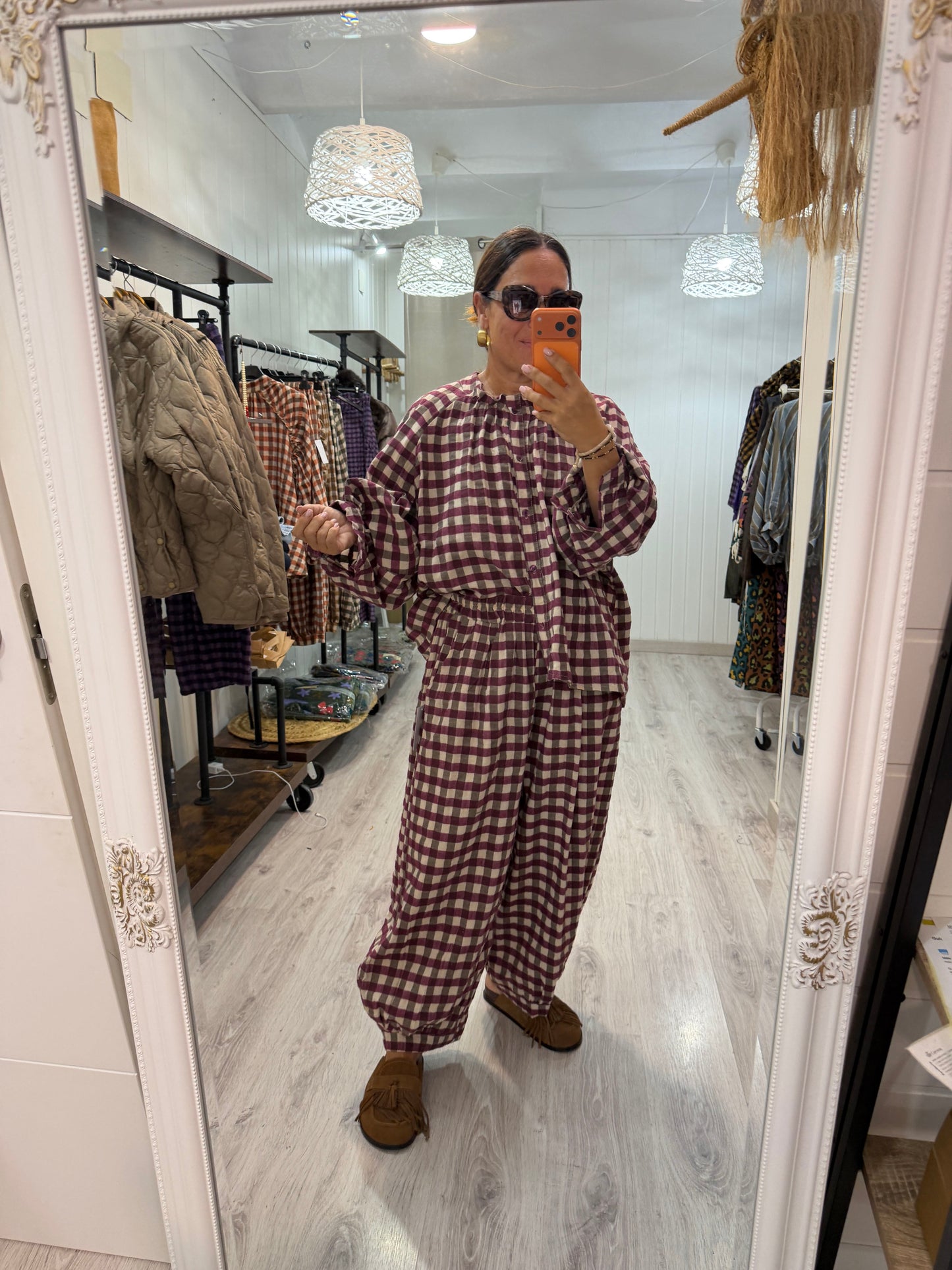 Pantalón Noon Vichy franela berenjena