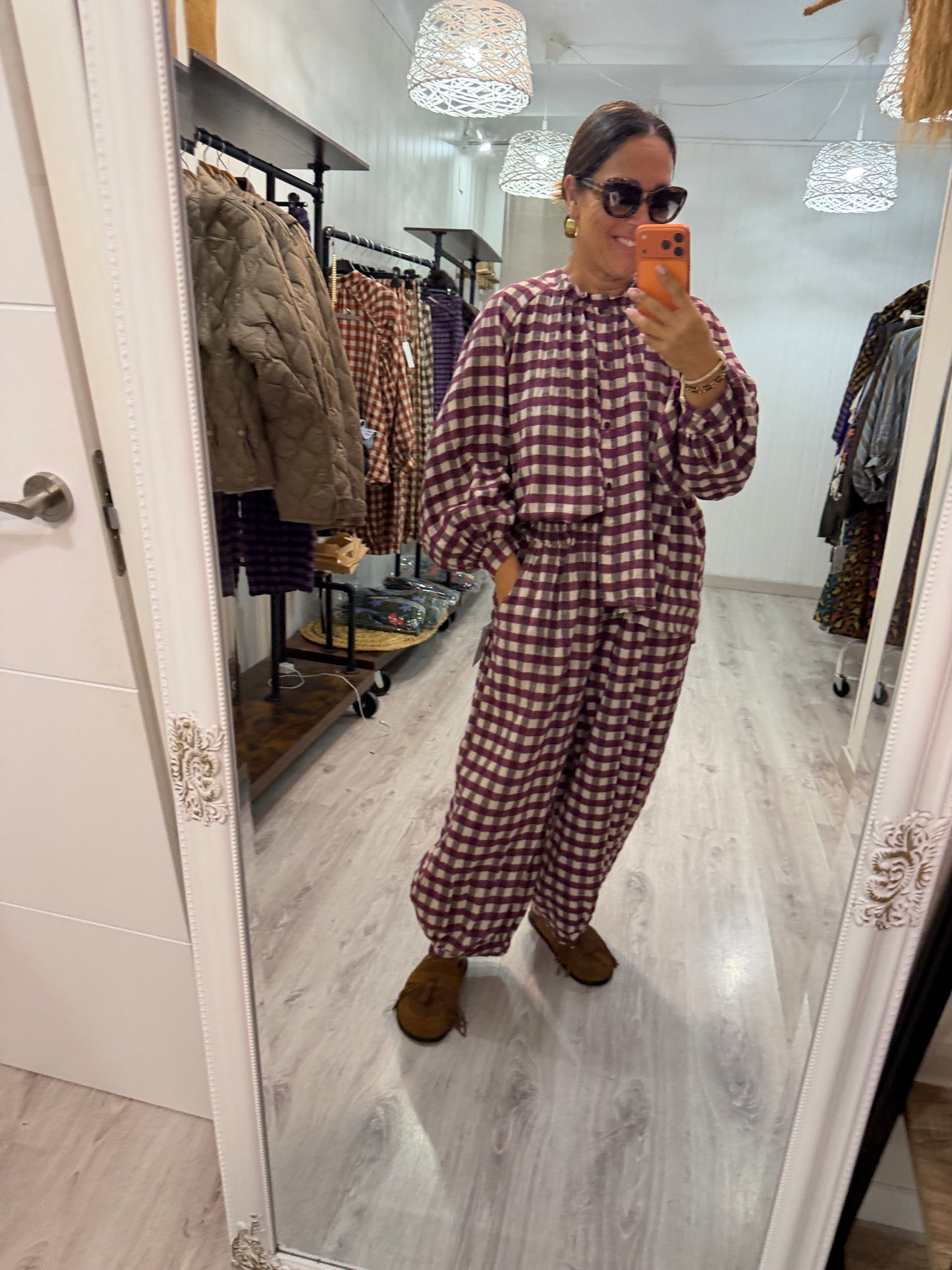 Pantalón Noon Vichy franela berenjena