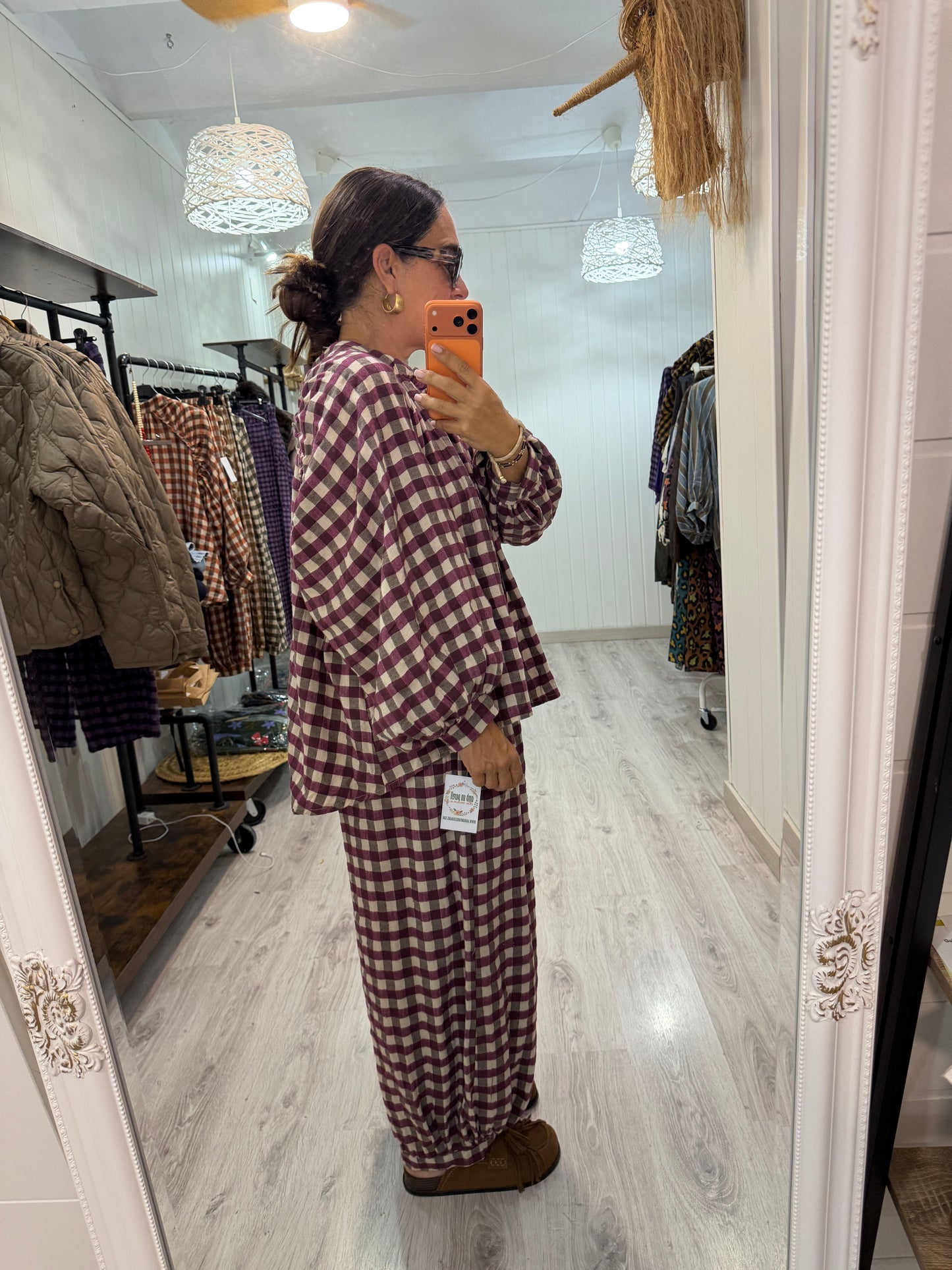 Pantalón Noon Vichy franela berenjena