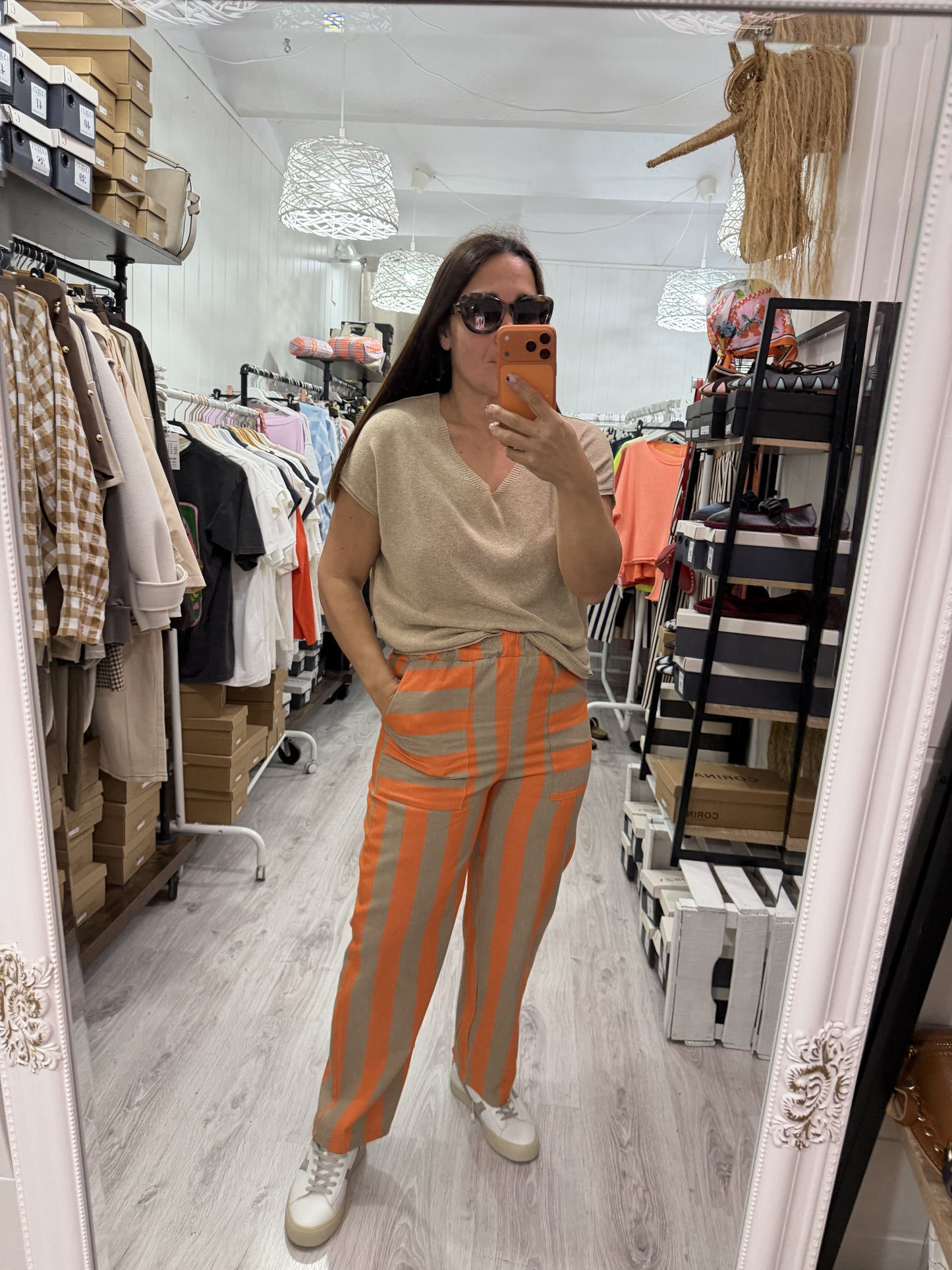 Pantalón Cascais naranja y camel