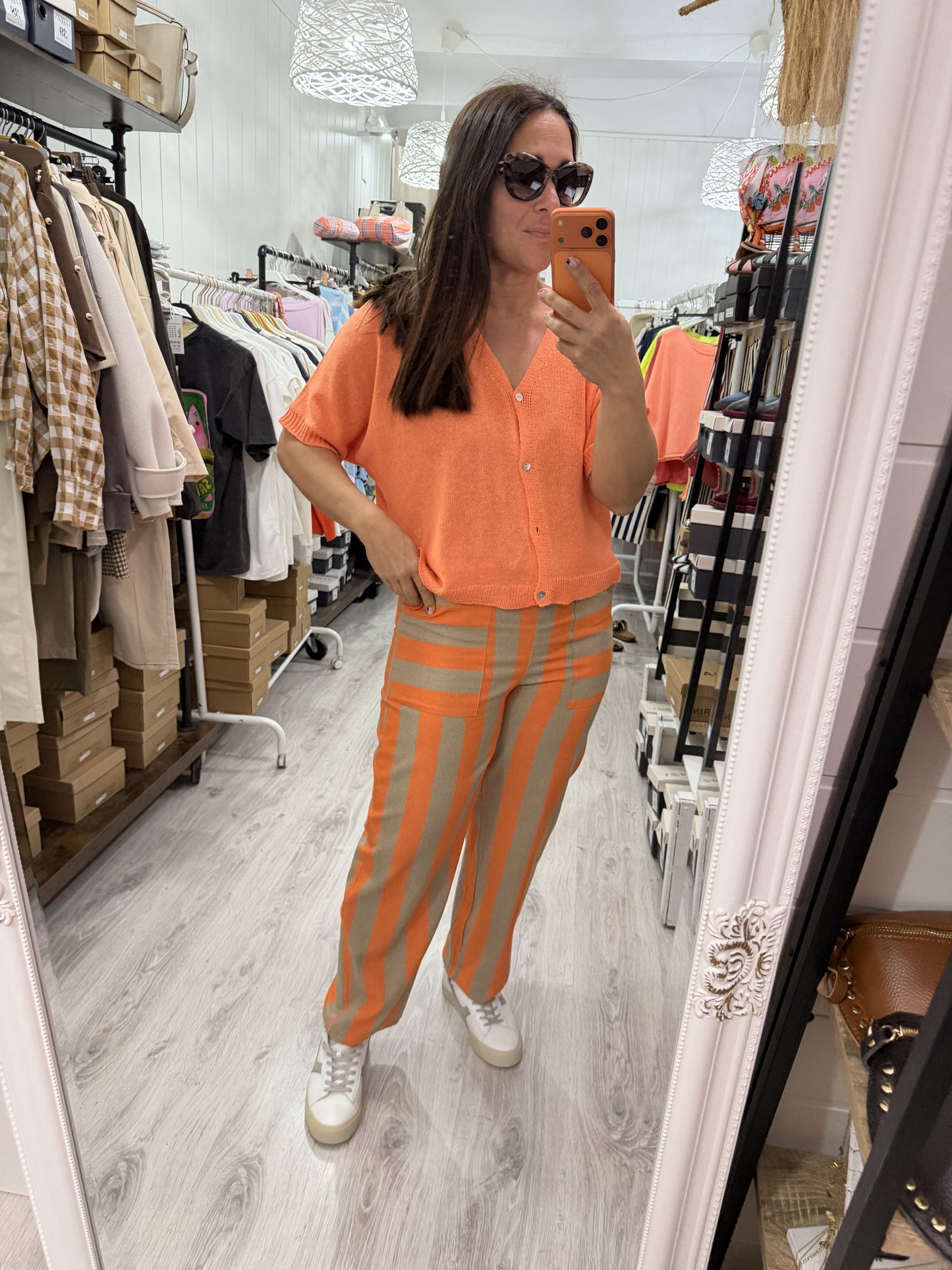 Pantalón Cascais naranja y camel