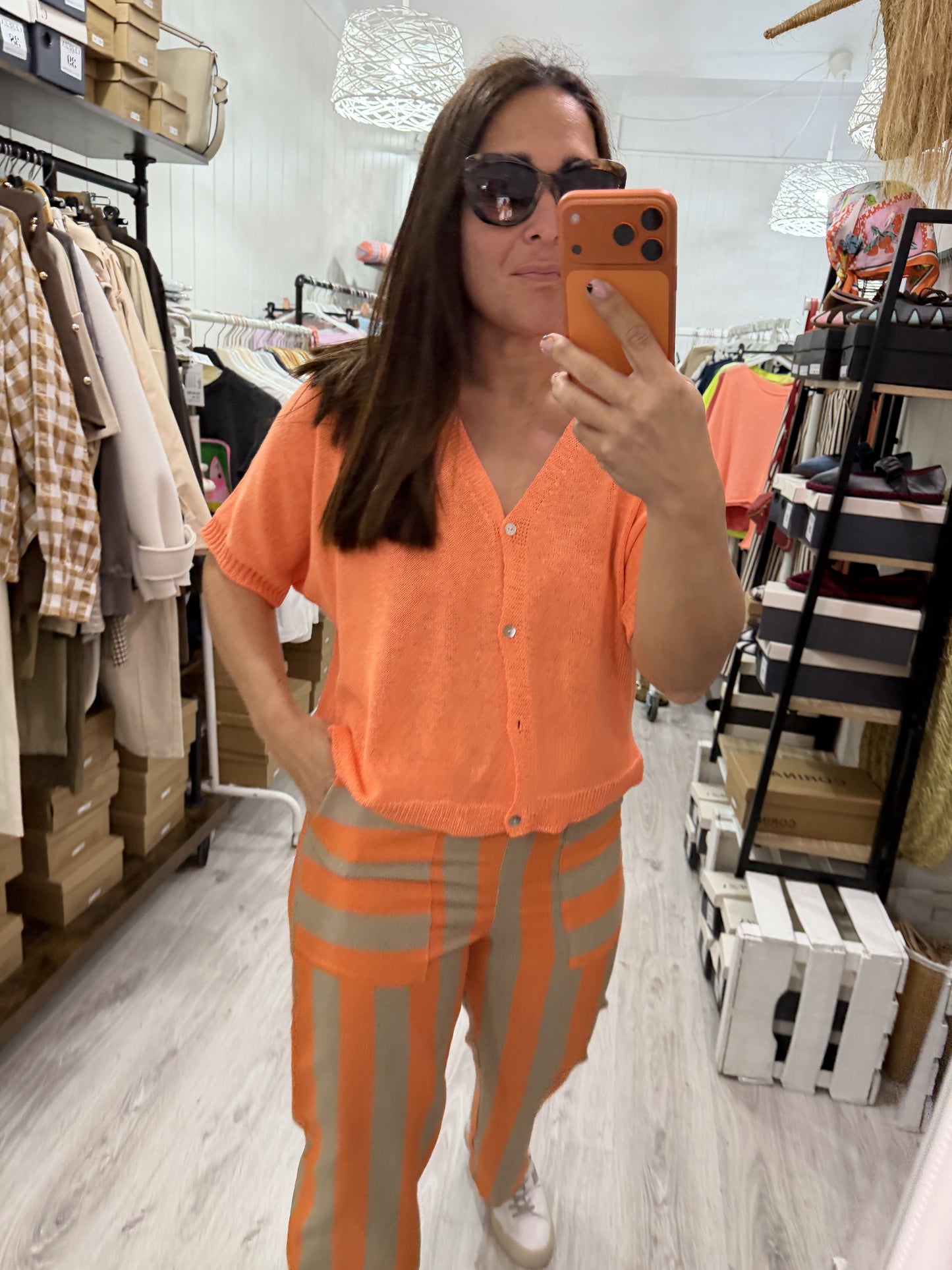 Pantalón Cascais naranja y camel