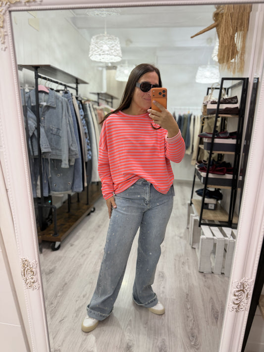 Sudadera Navy fluor fucsia y coral