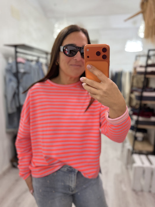 Sudadera Navy fluor fucsia y coral