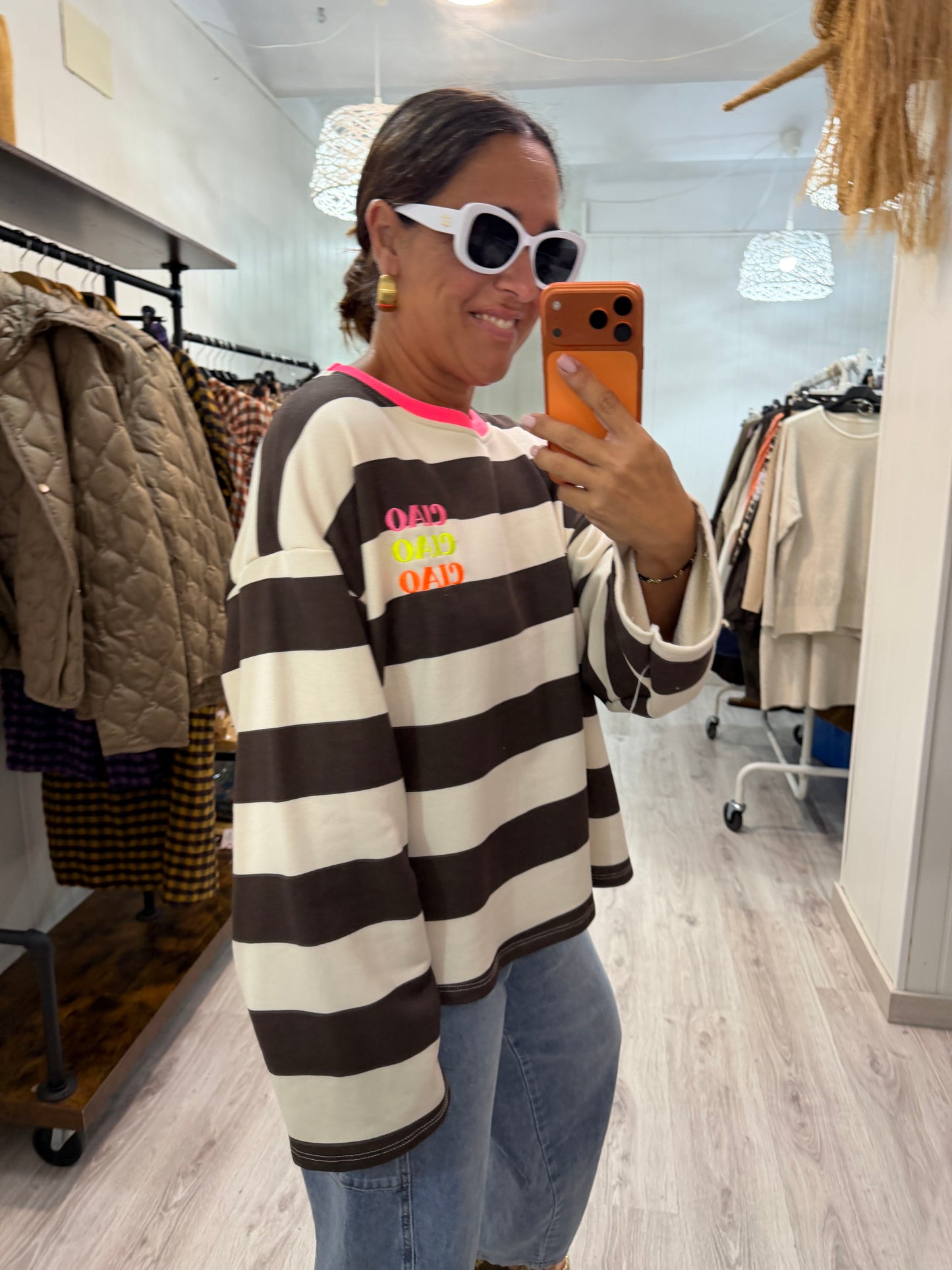 Sudadera Ciao Ciao beige y chocolate
