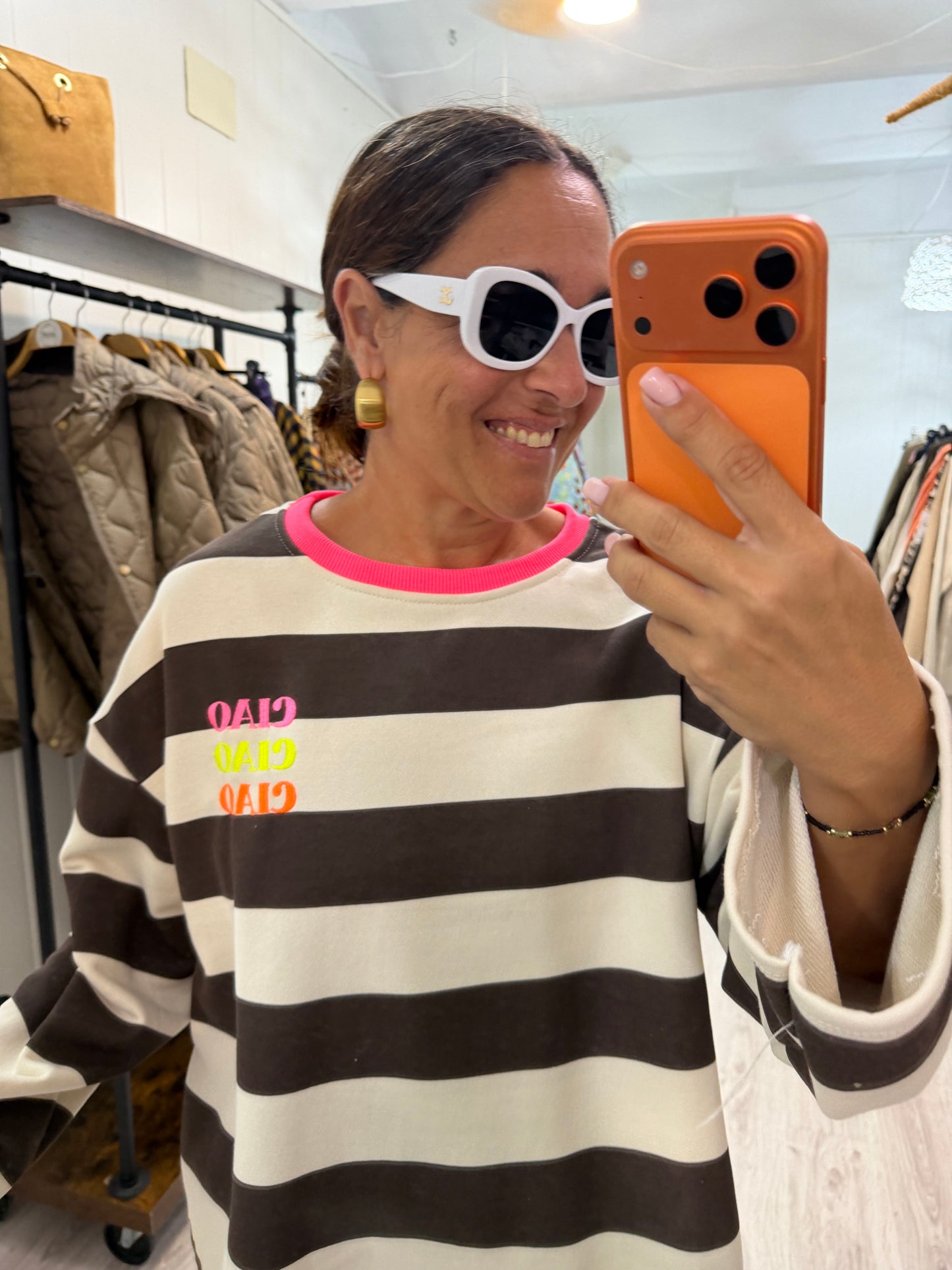Sudadera Ciao Ciao beige y chocolate