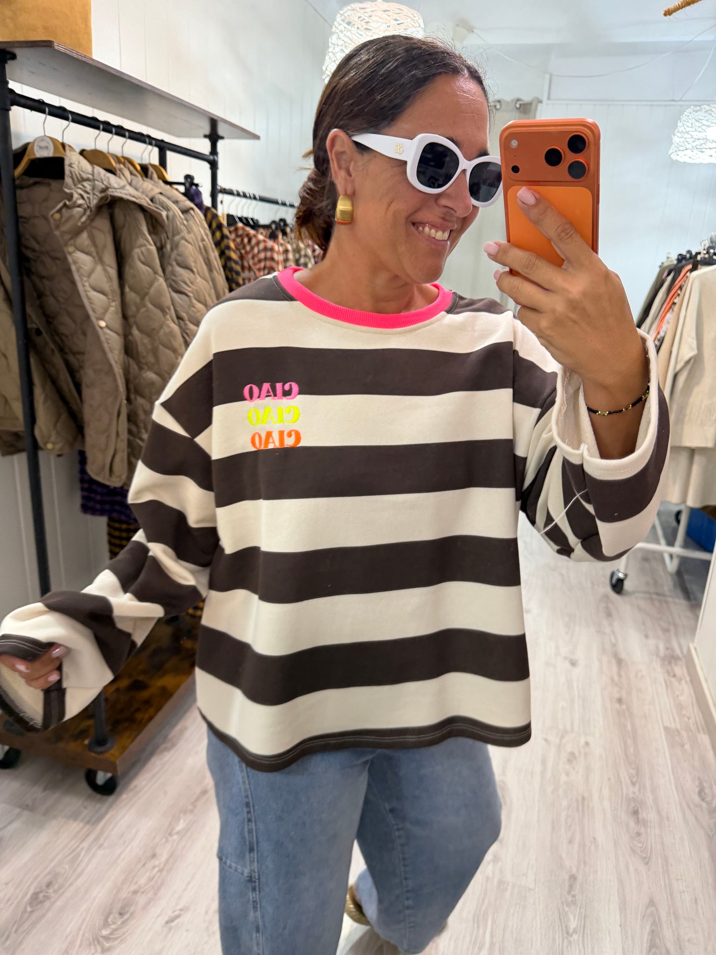 Sudadera Ciao Ciao beige y chocolate