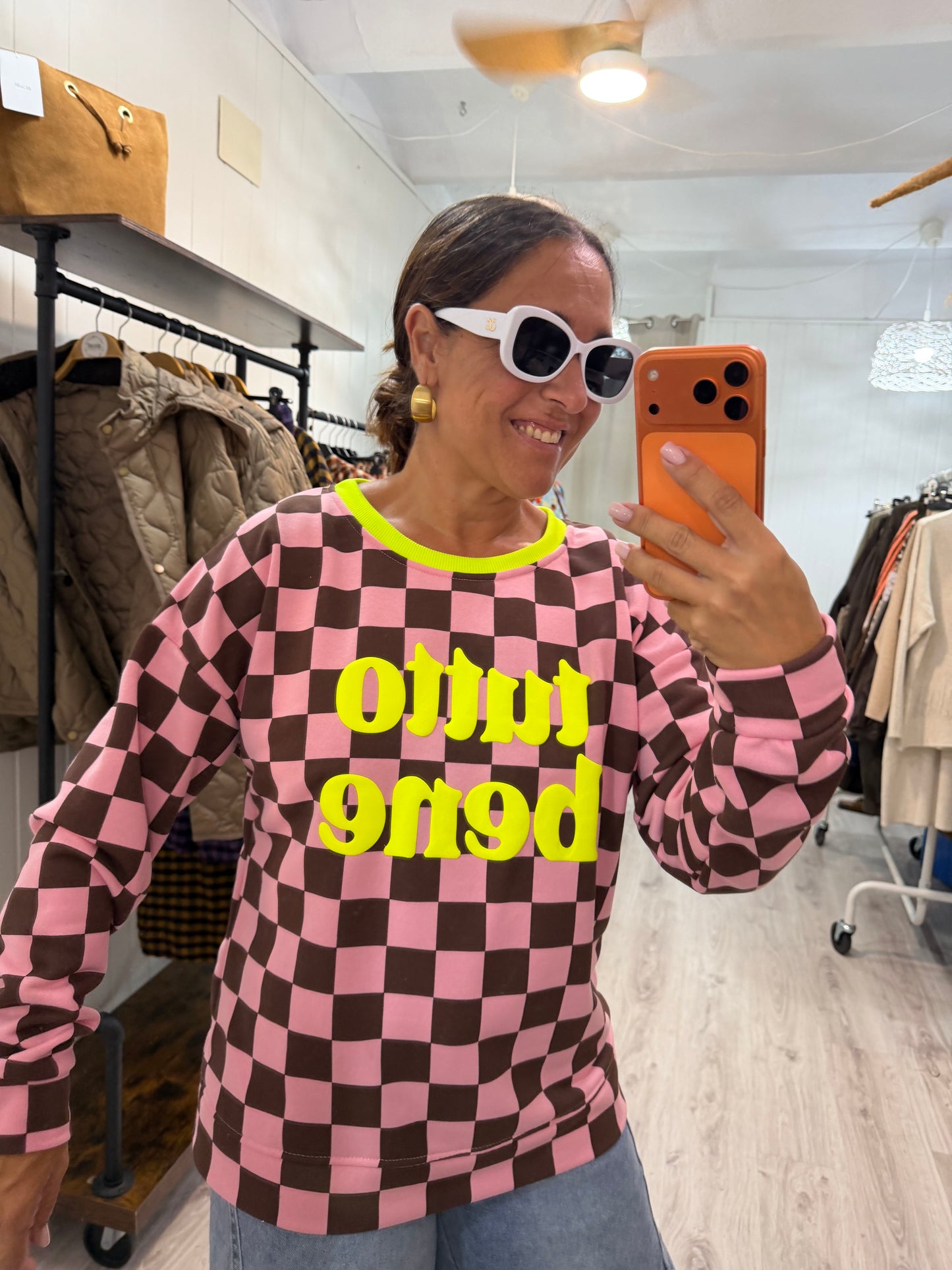 Sudadera Tutto Bene rosa y chocolate