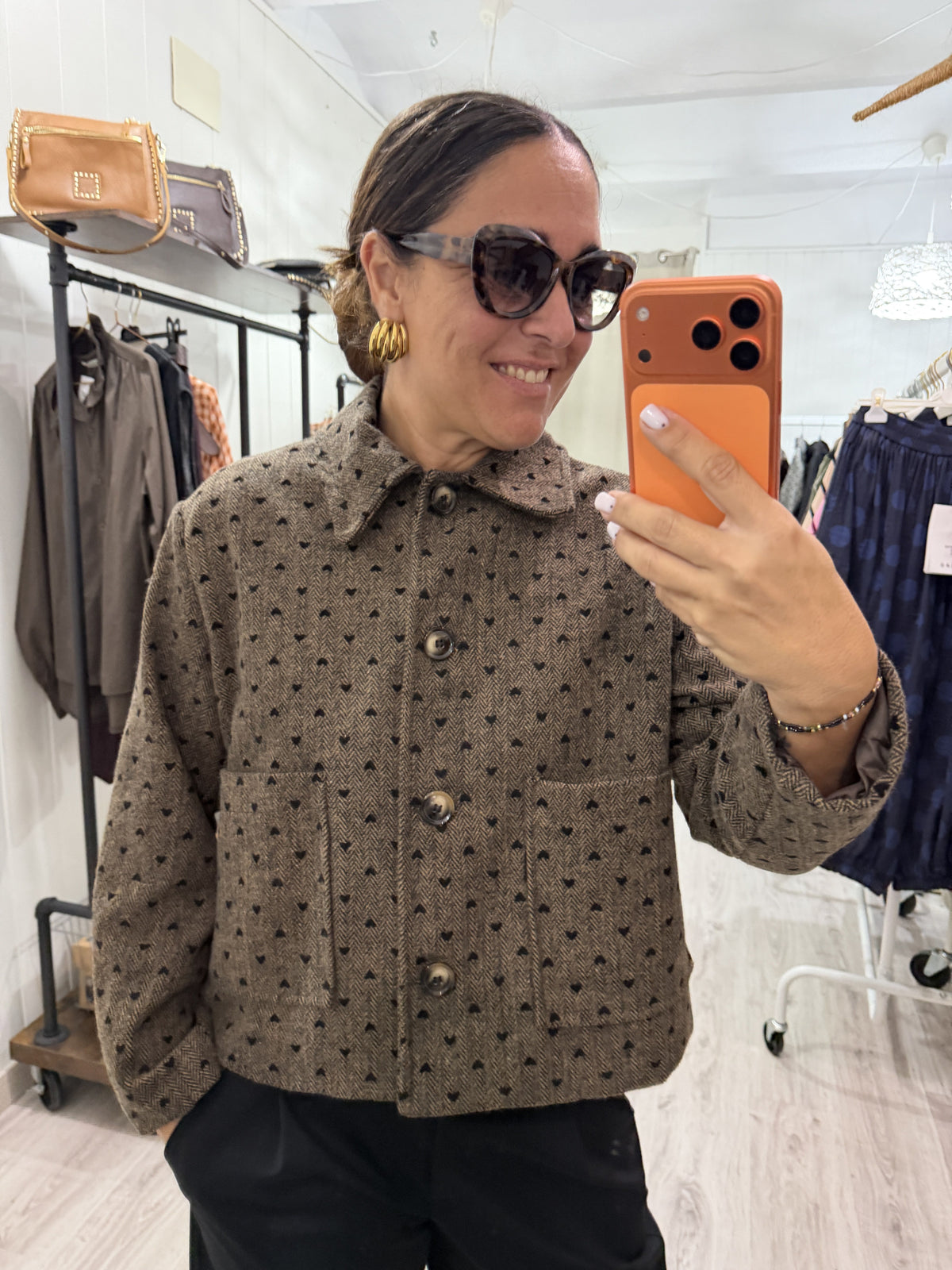 Chaqueta Tweed corazones chocolate