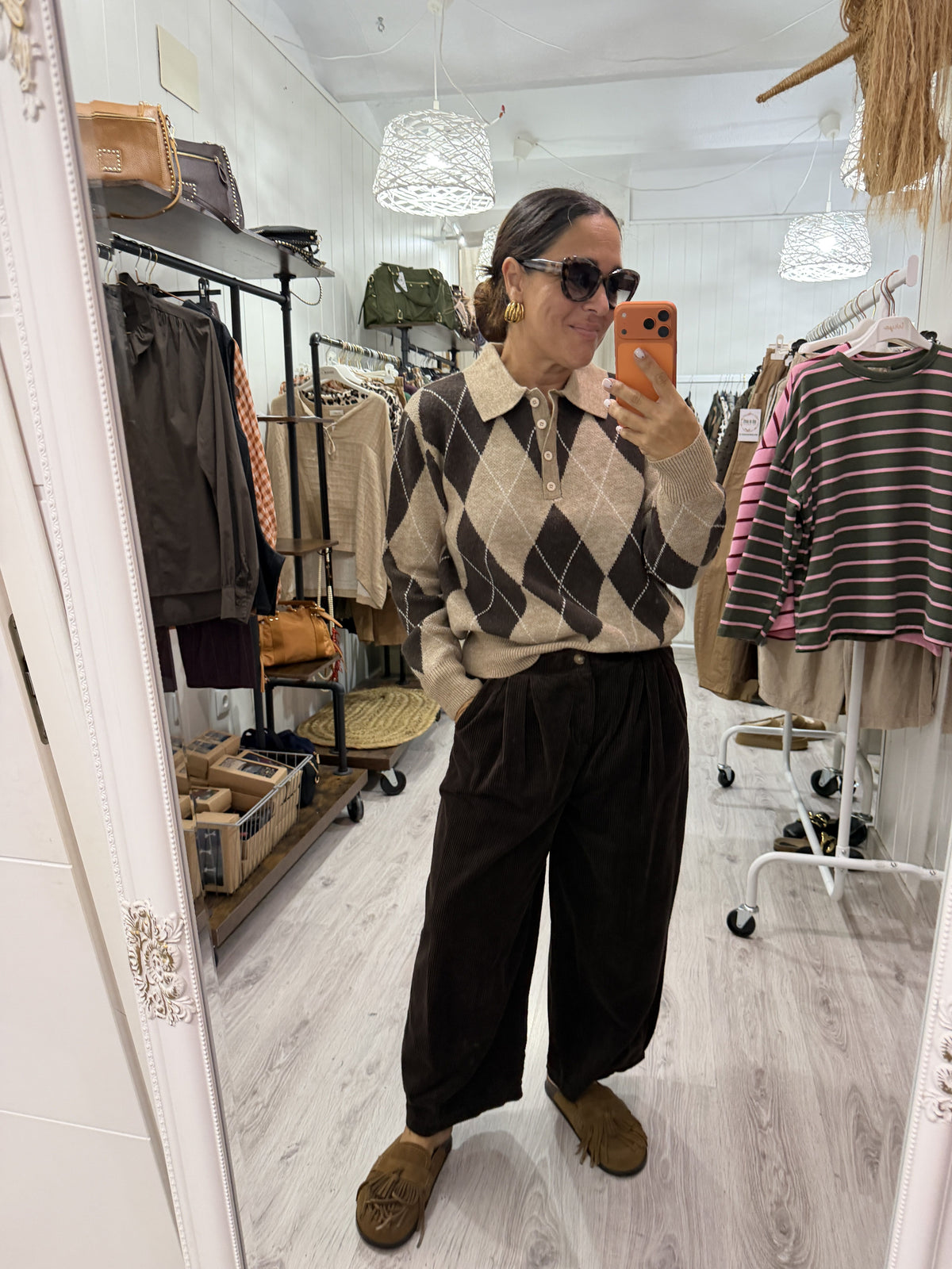 Jersei Copenhague rombos chocolate y taupe