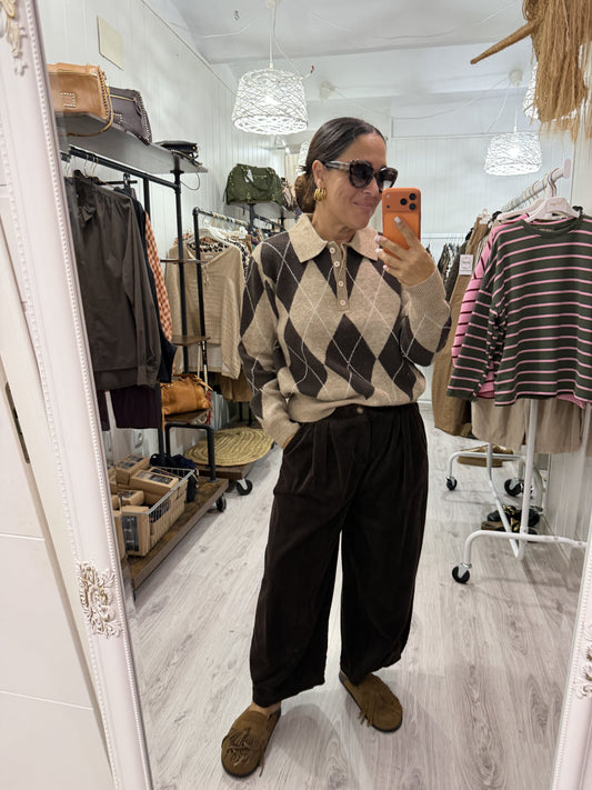Jersei Copenhague rombos chocolate y taupe