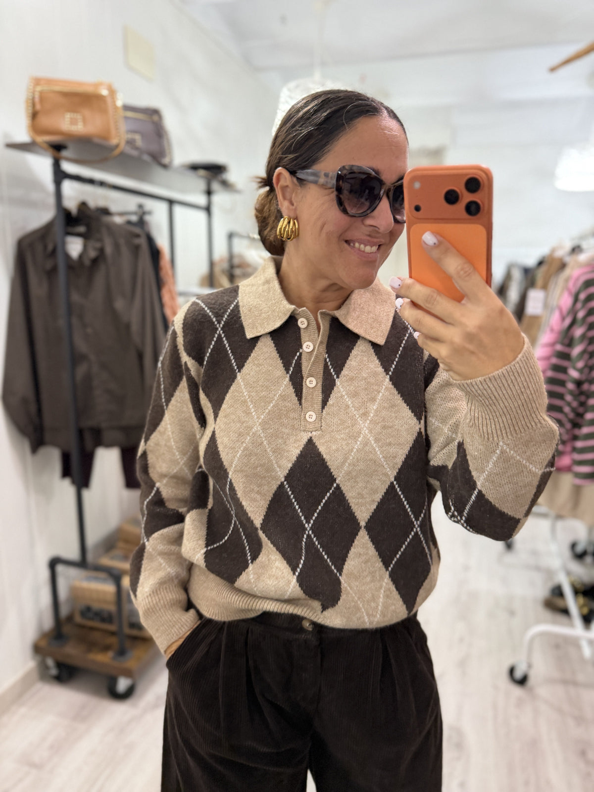 Jersei Copenhague rombos chocolate y taupe