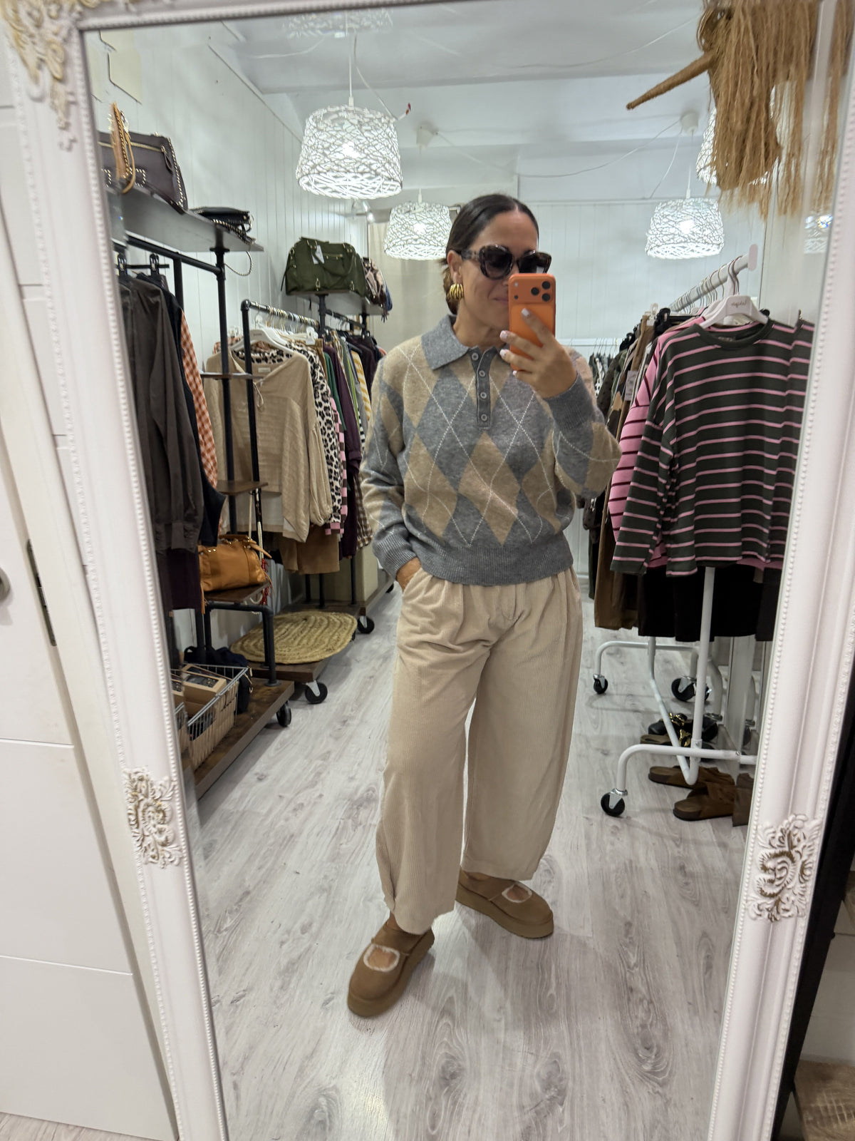 Jersei Copenhague rombos gris y beige