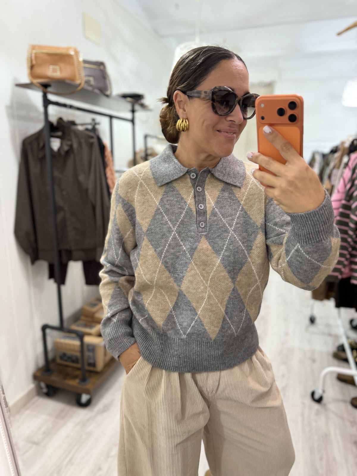 Jersei Copenhague rombos gris y beige