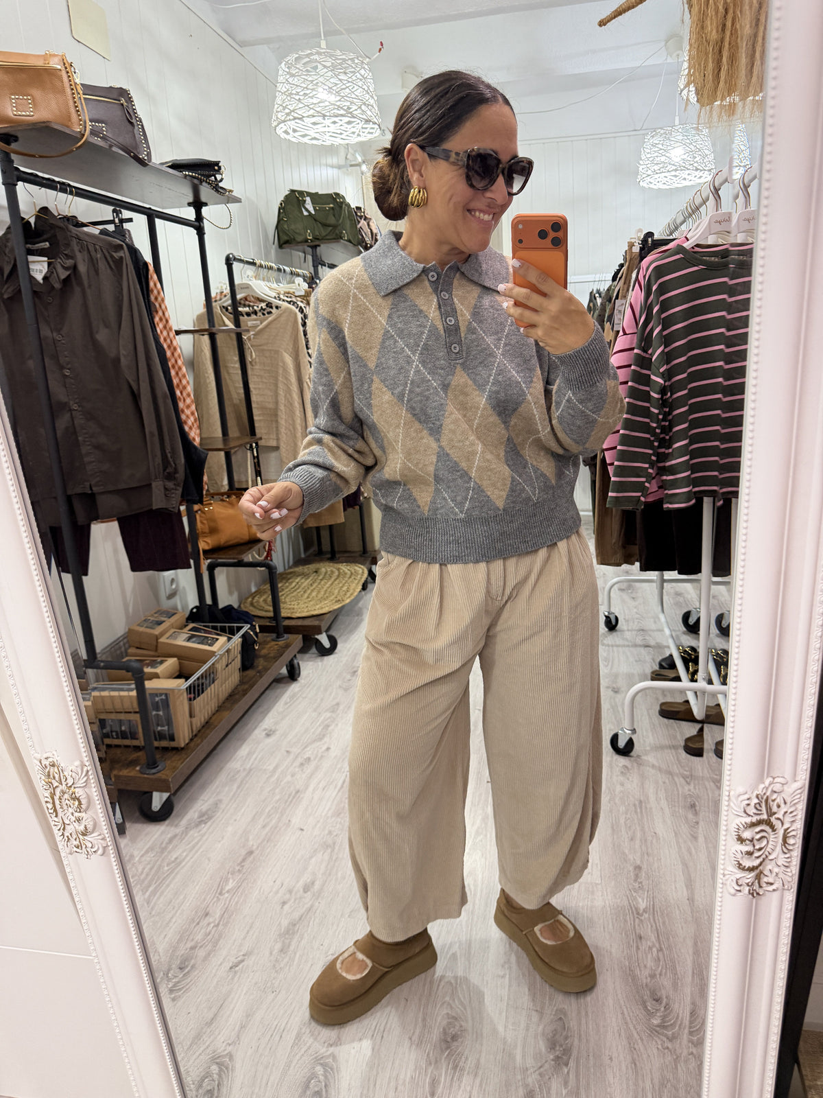 Jersei Copenhague rombos gris y beige