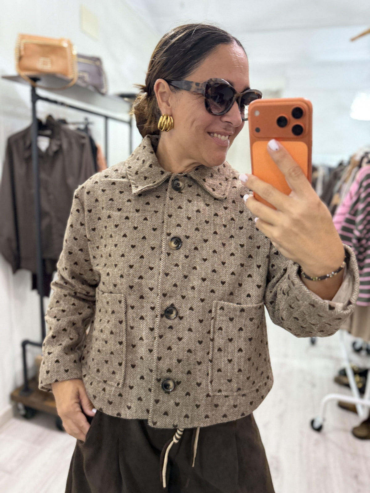 Chaqueta Tweed corazones camel