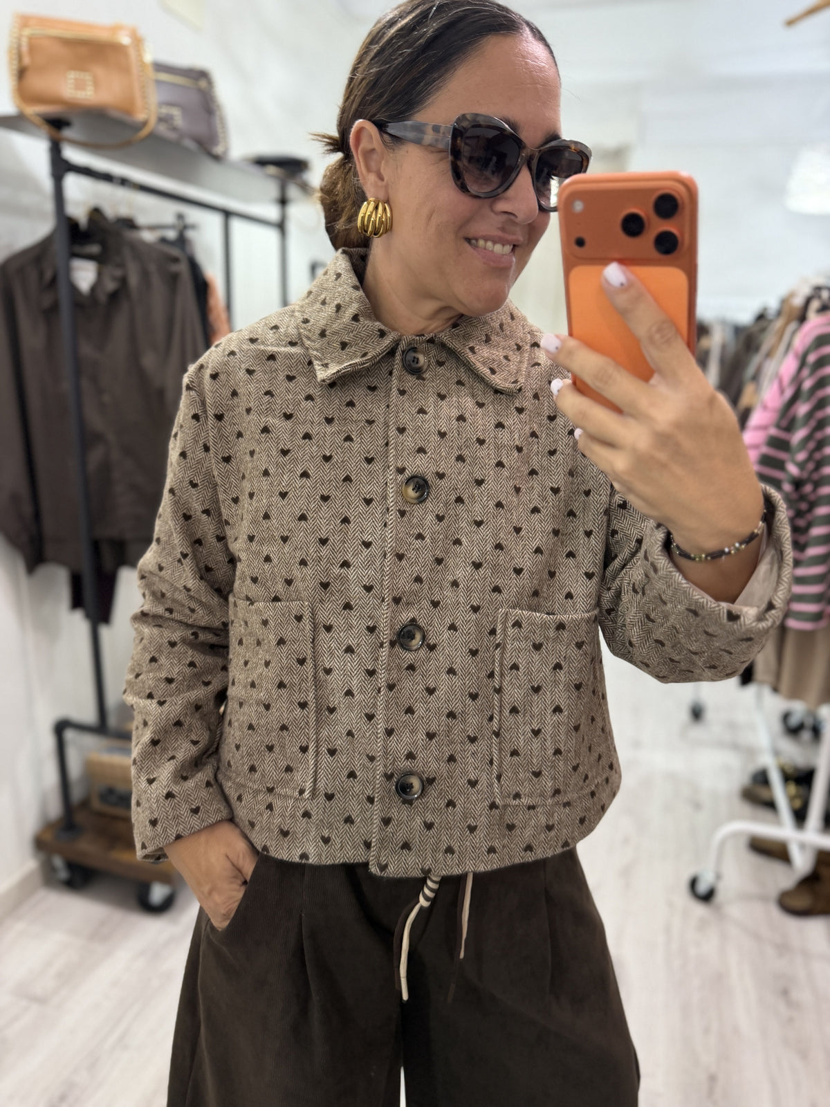 Chaqueta Tweed corazones camel