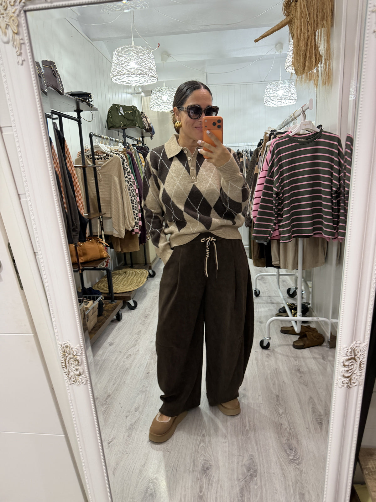 Jersei Copenhague rombos chocolate y taupe
